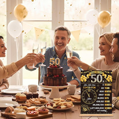 Black Gold 50Th Birthday Decorations for Men Women Vintage Wooden Two-Sided Back