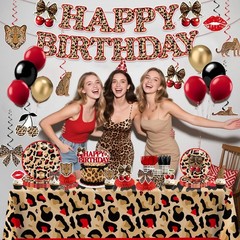 208pcs Cheetah Print Birthday Party Decorations for 25 Guests, Easy Setup Set