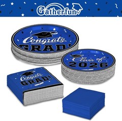 2026 Graduation Party Essentials – Blue Disposable Plates & Napkins Set for 50