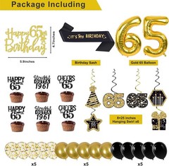65th Birthday Decorations Kit – Black Gold Happy 65th Banner