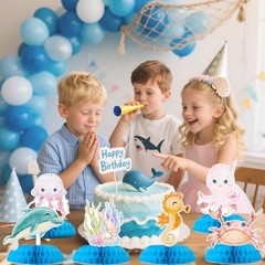9 Pcs Ocean Animal Table Honeycomb Centerpieces, Ocean Theme Happy Blue