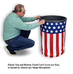 Patriotic Flag Design Plastic Trash Can Slip Cover July 4th 31″H x 71″circ #805