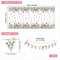 Floral Party Decorations Set Wildflower Tablecloth and Banner Birthday Wedding