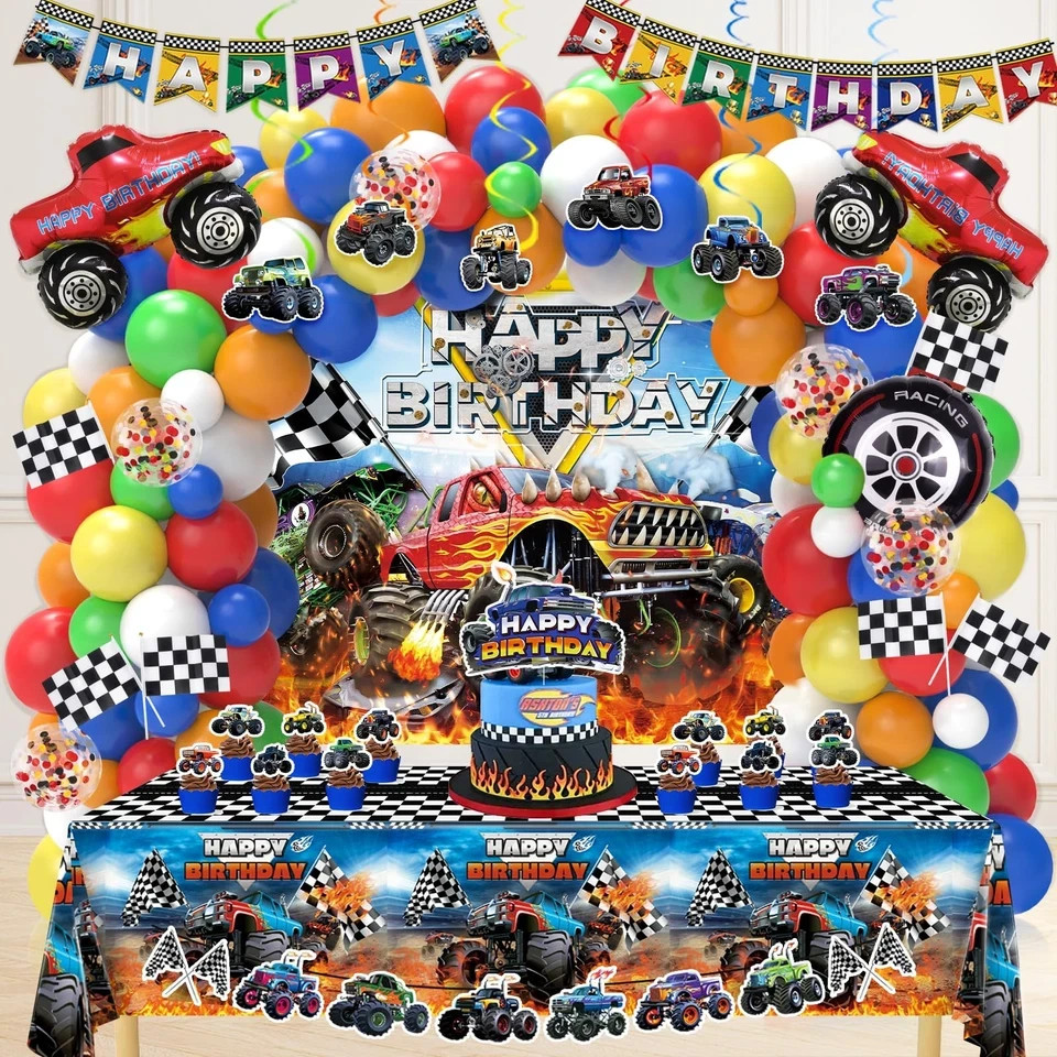 Monster Truck Birthday Decorations, Machines Jam Party Decoration Supplies in…