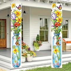 Spring Door Banner 12×72 Inch Spring Door Cover Floral Porch Banner Butterfly…