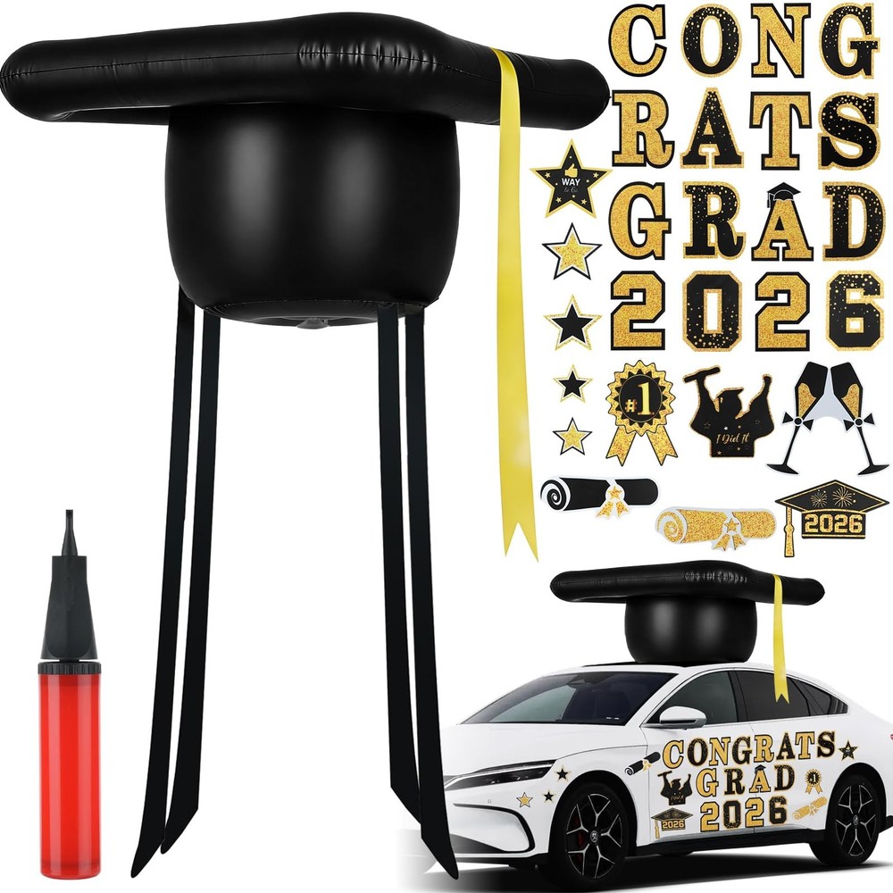 27pcs Graduation Car Decoration Set – Inflatable Cap, Magnetic Decor for Class o