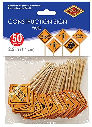 Beistle Orange/Black Construction Sign Food Picks 2.5″ 50 Pack