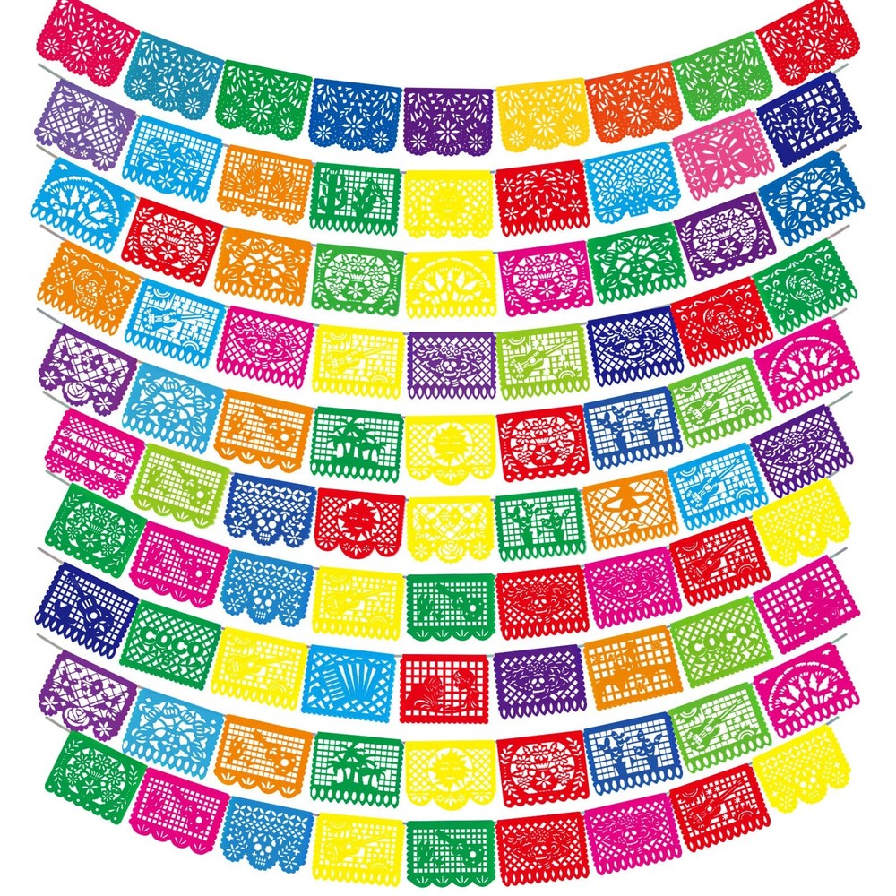 10 Pack Mexican Party Banners Total 170 Feet, Paper Picado Banner Mexican Par…