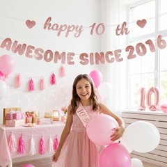 Rose Gold Birthday Party Decorations for Girls – Glittery Happy Birthday 10th