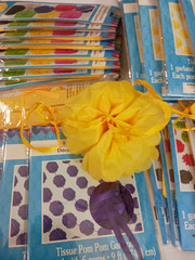 Hanging Decoration Party Supplies. Yellow + purple. 25 strings paper pom poms +