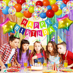 Multicolored Rainbow Birthday Party Decorations Pack with Banner, Balloons, Conf