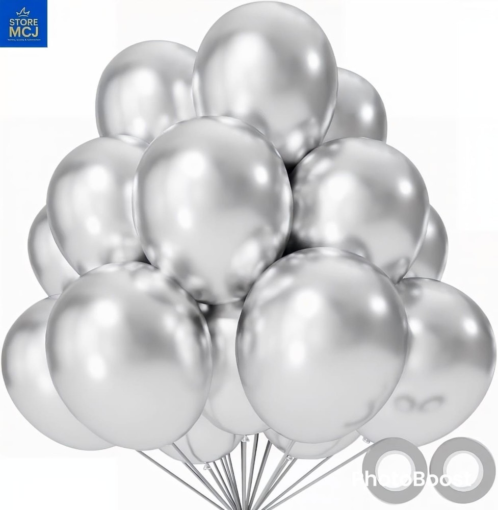 110 Metallic Silver Balloons 12″ with Ribbons