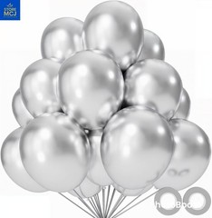 110 Metallic Silver Balloons 12″ with Ribbons