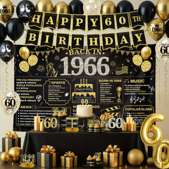 60Th Birthday Decorations for Men Women Black Gold, 63PCS Pre-Strung Happy Birth