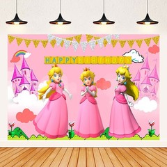 Super Mario Princess Peach Birthday Backdrop Castle Background Photo Banner