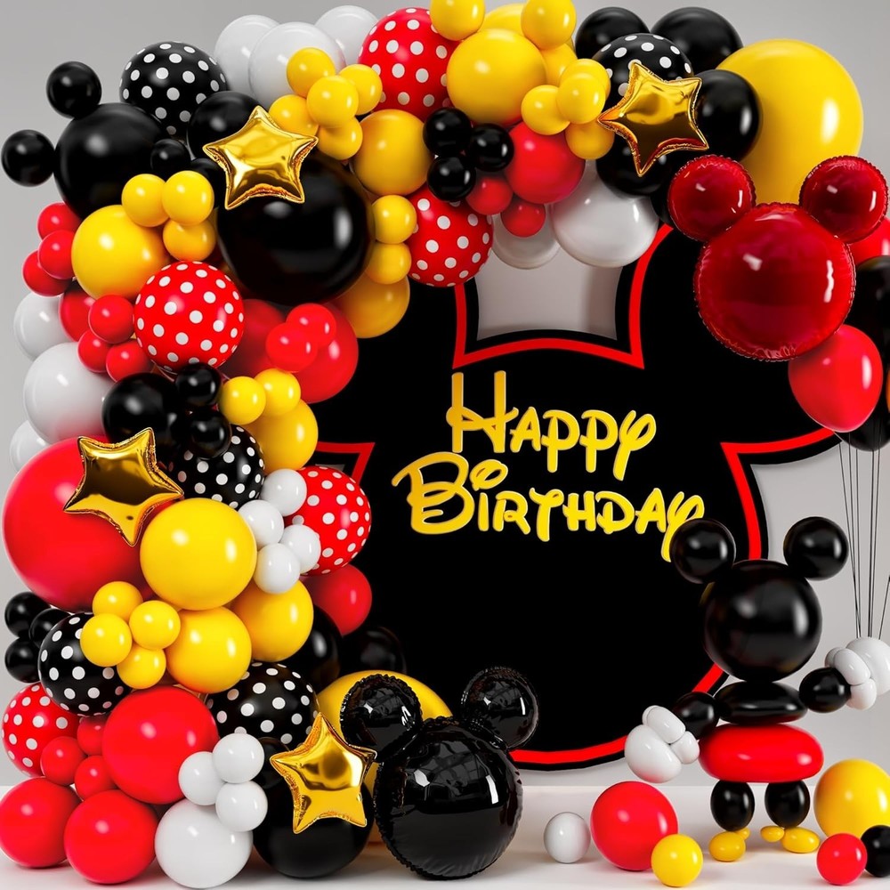 ALL-IN-1 Mickey Balloon Arch Kit with BONUS Mouse Heads & Gold Stars for Mous…