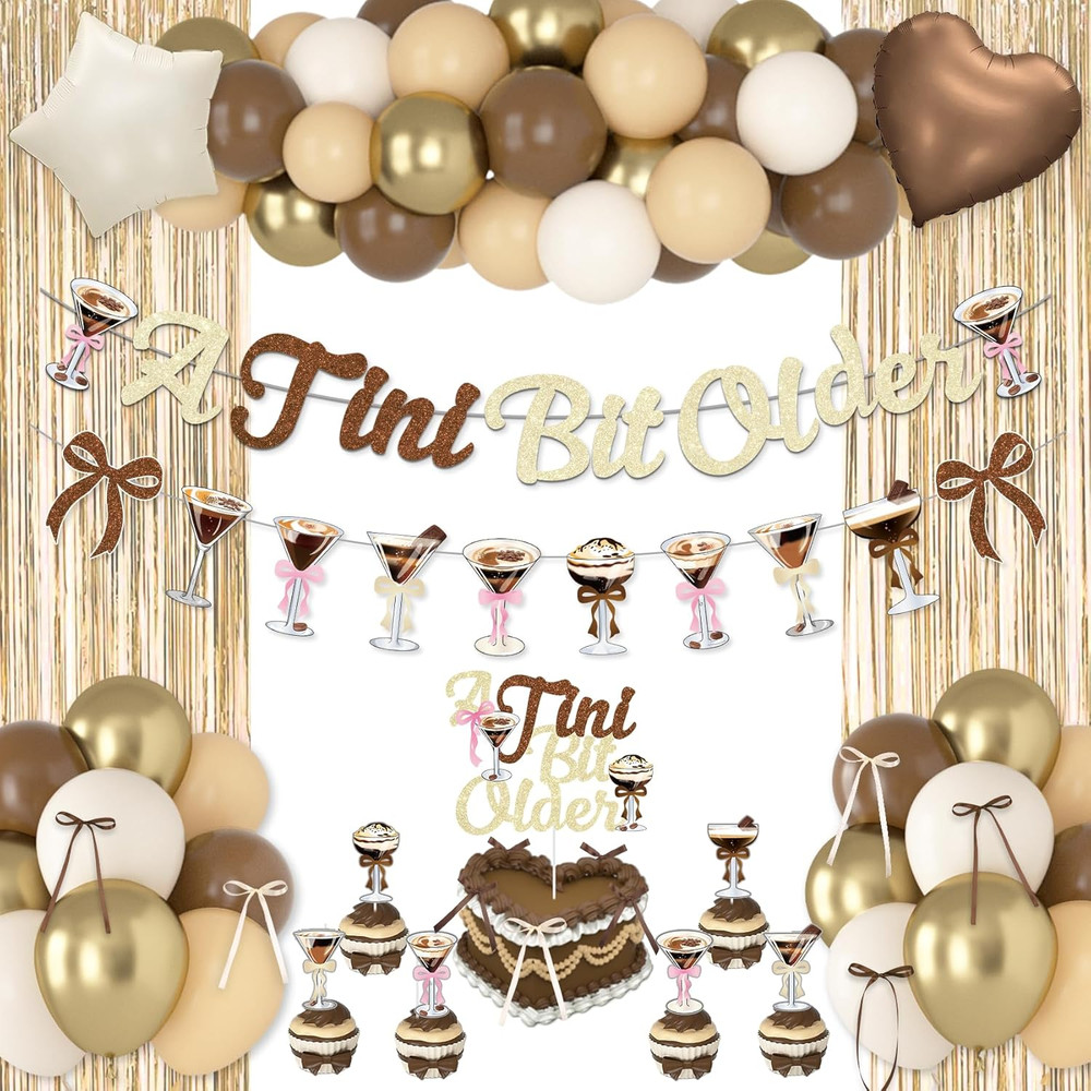 A Tini Bit Older Birthday Decorations, Gold Brown Glitter Tiny Bit Older Banner