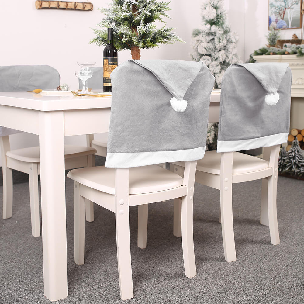 6x Christmas Grey Santa Hat Chair Covers Dinner Table Home Décor Ornaments Gift