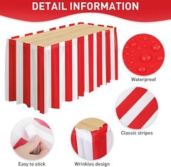 durony 2 Packs Red and White Striped Table Skirt Circus Theme Party Supplies…