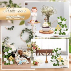 48 Pcs Baptism Centerpiece Set First Communion Decor Wooden Cross Floral Hoop