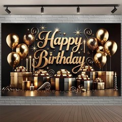 Stunning Black Gold Photography Background for Birthday Events 70.8 x 47.2 Inch