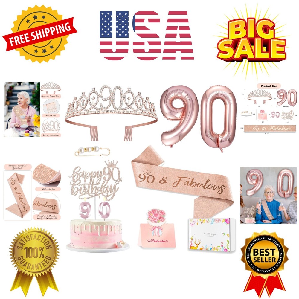 90th Birthday Decorations Gifts for Women, Including 90 old Birthday Cake To…