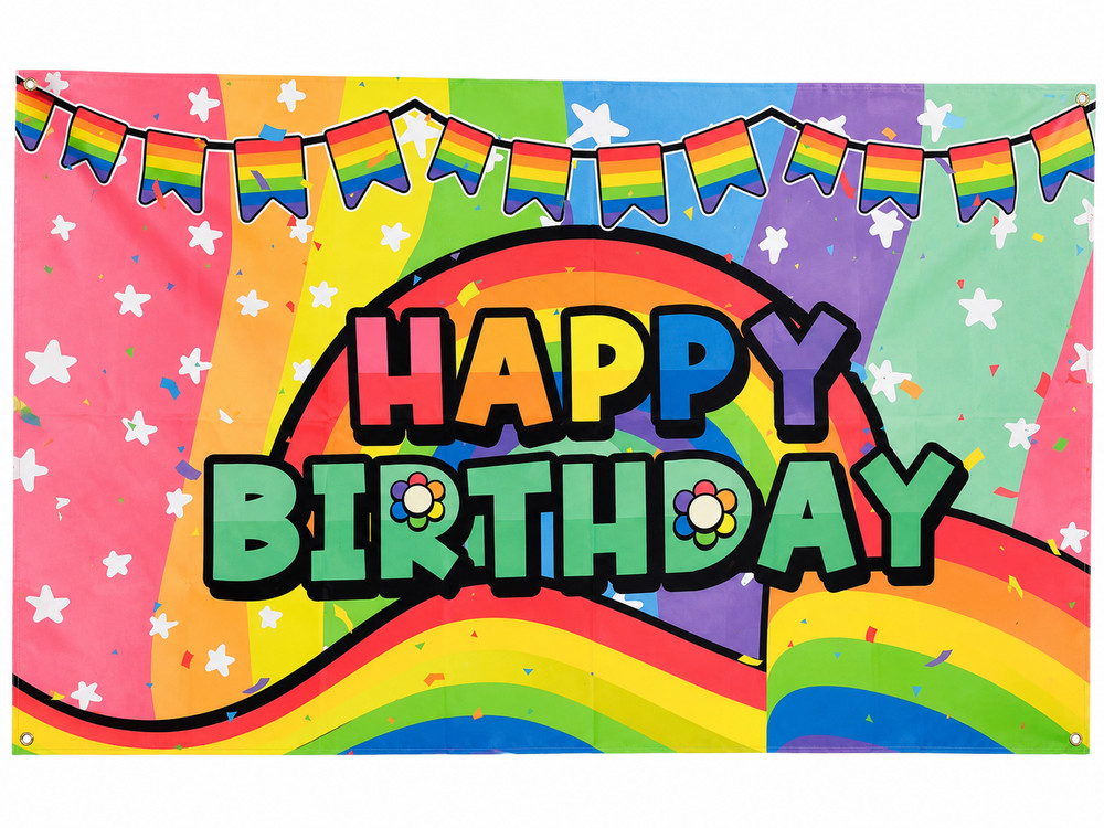 Rainbow Happy Birthday Party Backdrop Banner 30×48 Colorful Photo Booth Pride