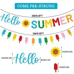 Glitter Hello Summer Banner with Sunflower Signs and Colorful Glittery Popsic…
