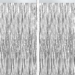 4 Packs Silver Foil Fringe Curtain, Silver Metallic Tinsel Backdrop