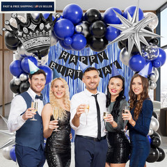 Birthday Decorations for Men with Black Metallic Silver Navy Blue Blue,