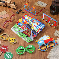 32 Pcs Train Party Decoration Train Themed Paper Eyeglasses Photo Booth Props Tr