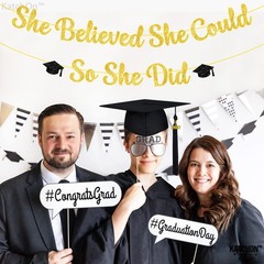 She Believed She Could So She Did Banner – Glitter 10 Feet, No DIY | Gold and Bl
