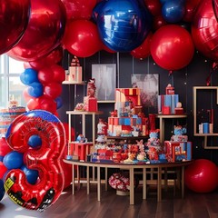 40 Inch Spider Number Balloons Red, Classic Digits 0 to 9, Foil Party Decor