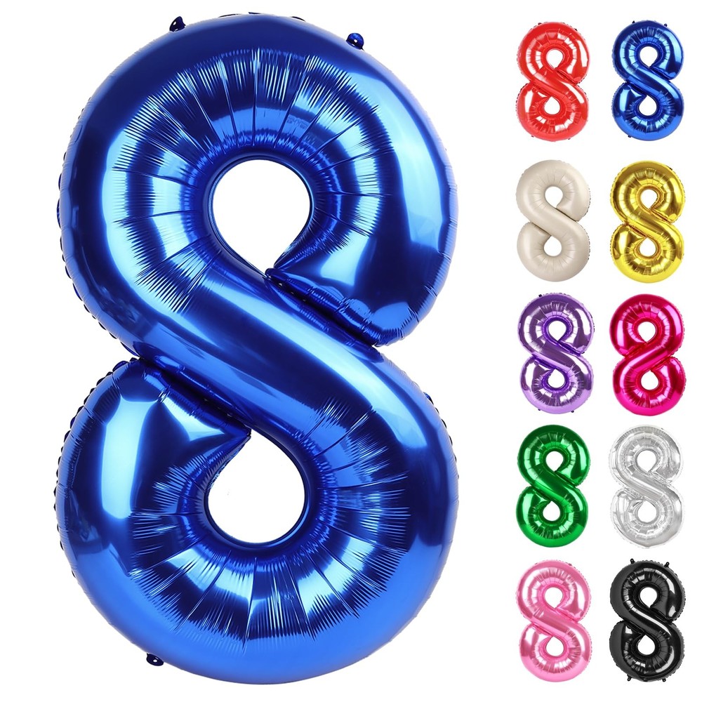 Metallic Blue Number 8 Balloon 40 Inch, 8 Balloon Number, 8th Birthday Decora…
