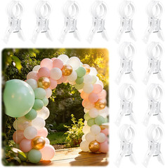 12 Pack Balloon Arch Clips for Backdrop | Plastic Transparent Spring Clamps | 3.