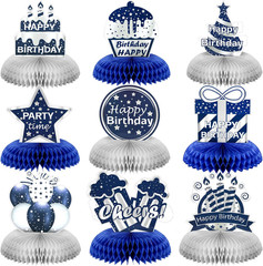 9 Pieces Blue and Silver Happy Birthday Party Decorations Birthday Table Centerp