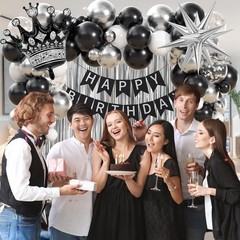 Black Birthday Decorations for Men with White and silver Black, Silver