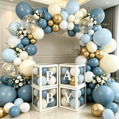 Dusty Blue Balloons Baby Shower Decorations for Boy, Dusty Blue Beige White G…