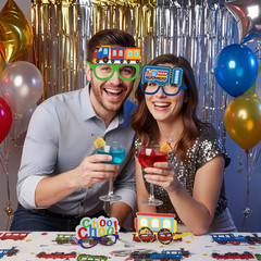 32 Pcs Train Party Decoration Train Themed Paper Eyeglasses Photo Booth Props Tr