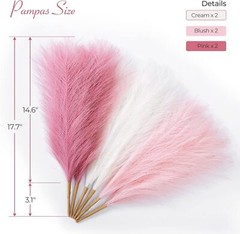 Serwalin Pampas Grass Pink Decor 17.7 17 Inch 6 Pcs, A Blush & Cream &