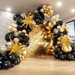 Black and Gold Balloons Garland Arch Kit, 5 10 12 18inch Black Gold Confetti Lat