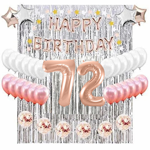 72nd Birthday Complete Rose Gold & Silver Balloon Party Decoration Supplies