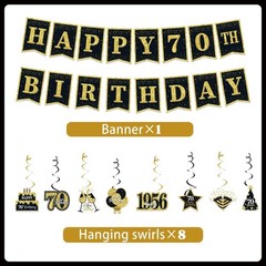 70th Birthday Party Decorations Kit, 37 Pc, Black Gold White