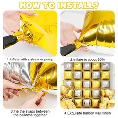 Gold Silver Square Foil Balloon Wall,25Pcs Double Sided Balloons Backdrop Hel…