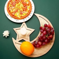 2 Set Ramadan and Eid Wooden Moon and Star Tray Tableware Decoration