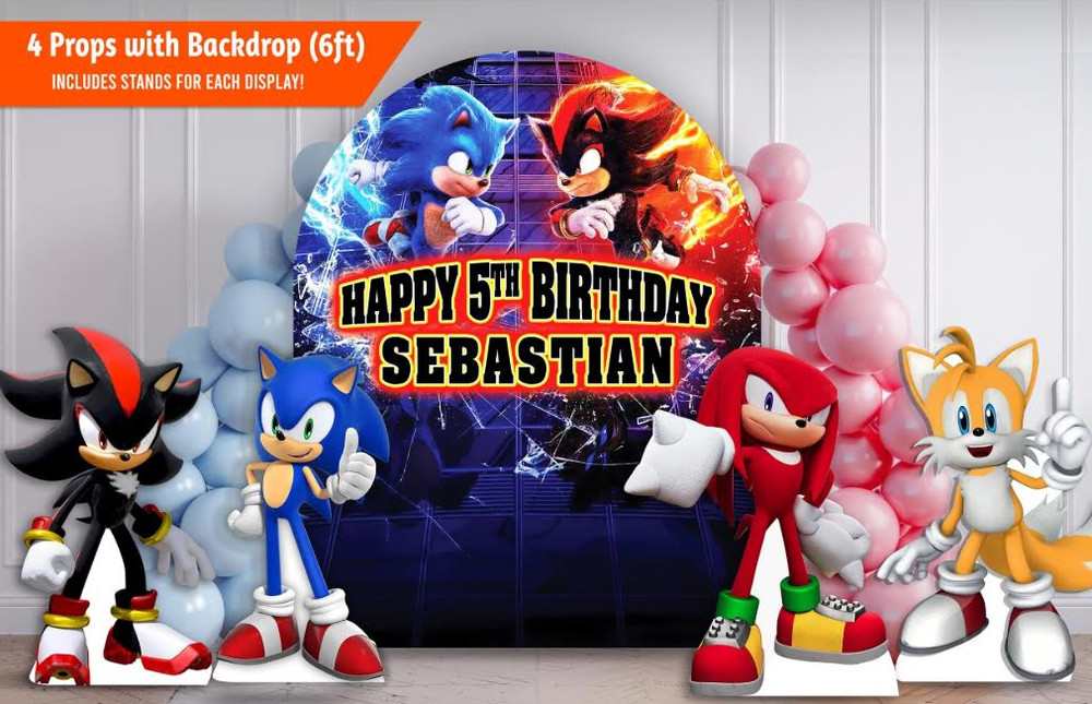 Sonic and Shadow Backdrop 6ft and Party Props 3ft , Party decor