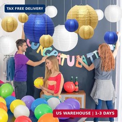 21 Pcs Navy Blue Paper Lanterns Party Decorations, 4/6/8/10 Inch Round Chinese H