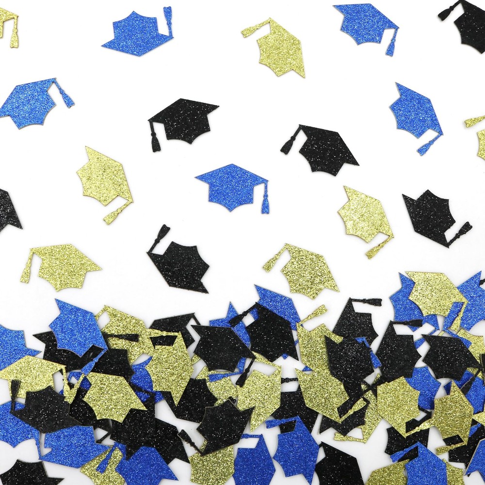 200 PCS Black Blue Gold Grad Cap Graduation Table Confetti Class Of 2026