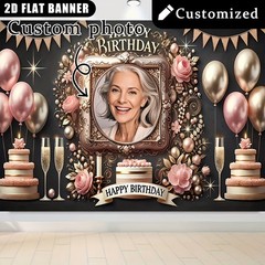 1pc 2D Flat Flower Theme Personalized Birthday Custom Poster Banner Indoor❀