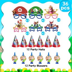 Super Mario Party Decoration Mario Game Birthday Supplies Blow Outs Glasses Hat